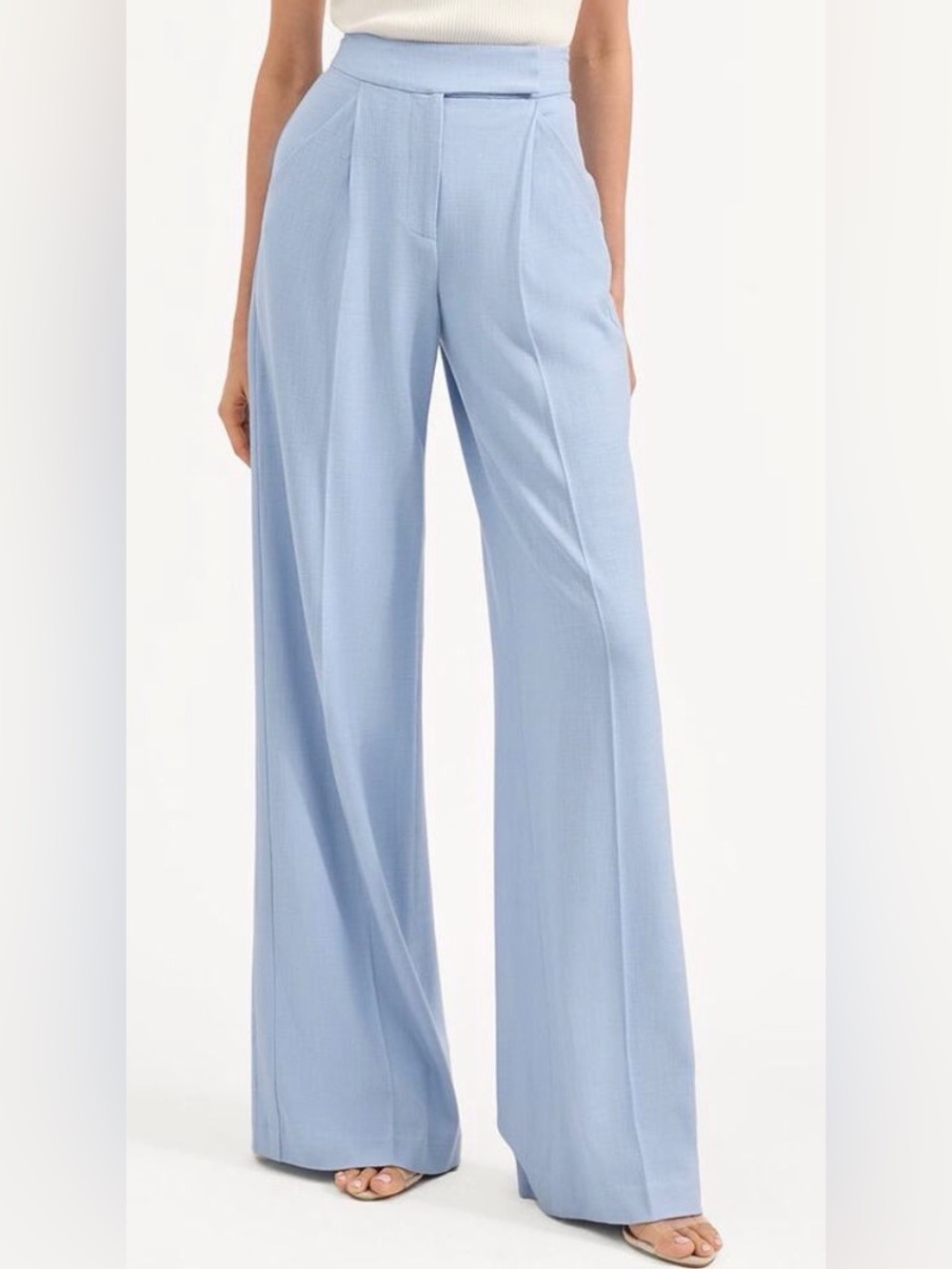 VERONICA BEARD Marbeau Pants High Rise Wide Leg Pleated Viscose Bluebell 10